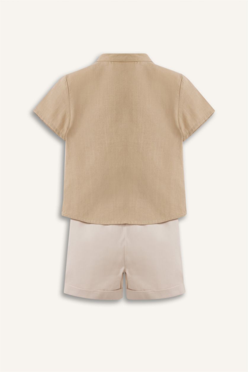 BABY BOY Light Khaki Baby Boy Shirt Shorts 2 Piece Set