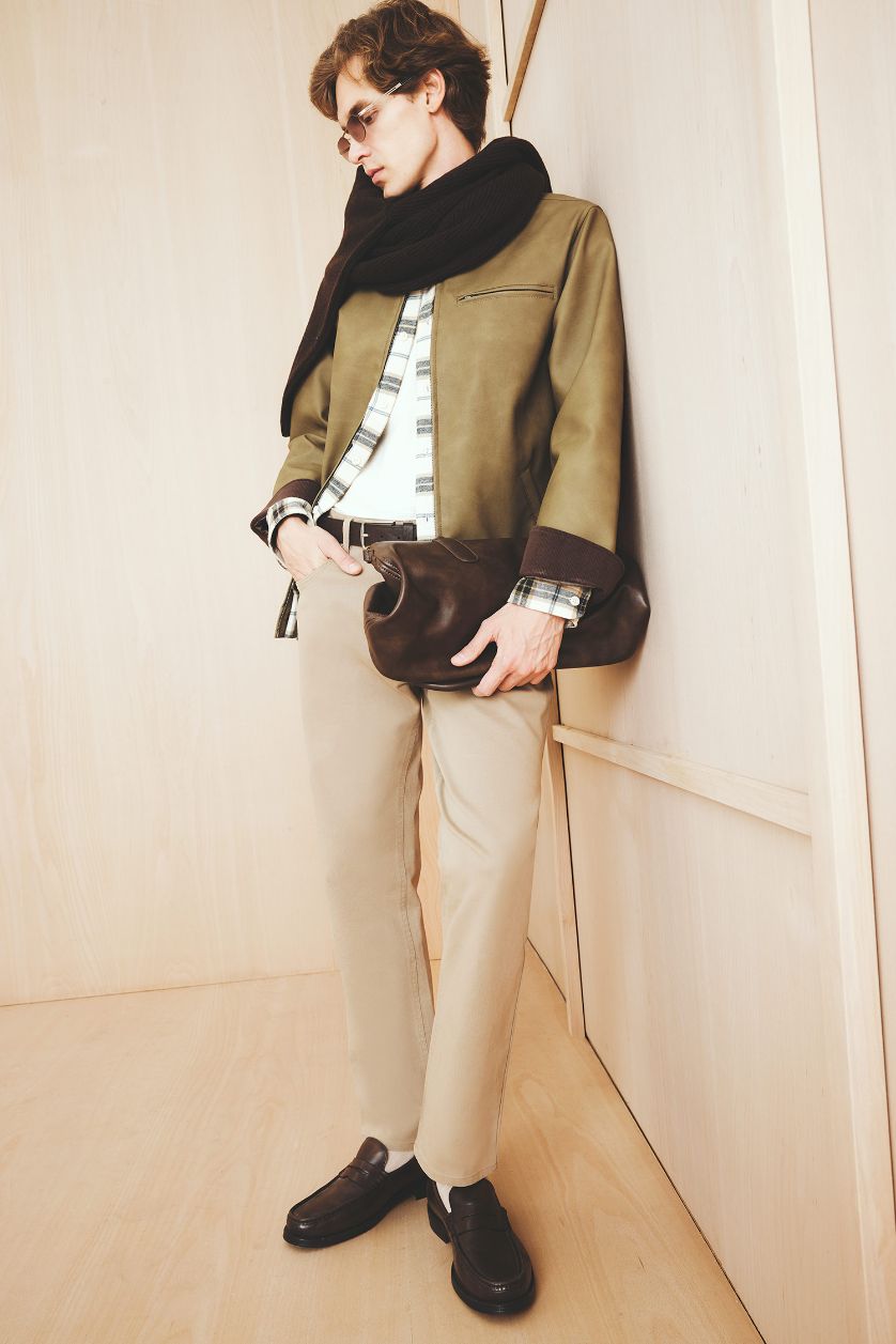 Man Khaki Regular Fit Faux Leather Zippered Jacket