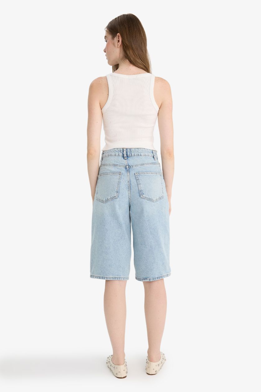 FEMME Indigo Clair Short Bermuda en jean taille haute