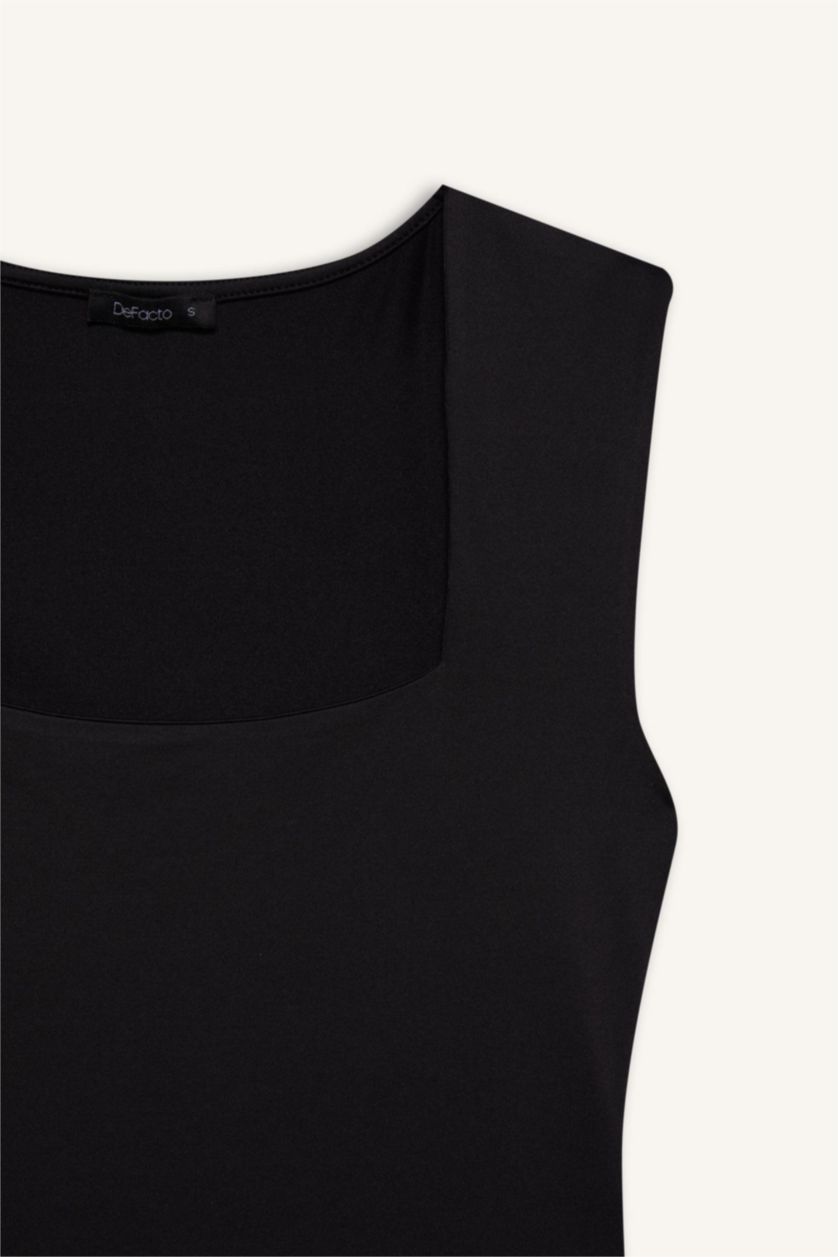 Kadın Siyah Kare Yaka Bodysuit