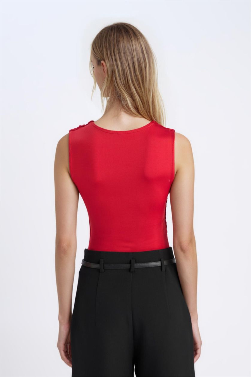 WOMAN Red Slim Fit Crew Neck Basic Red Tank Top