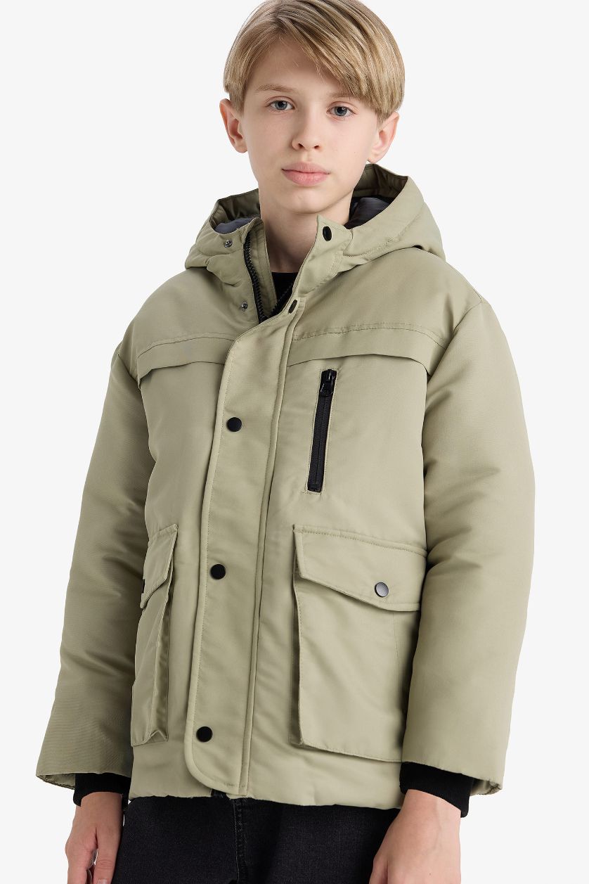 أولادي كاكي فاتح جاكيت بامب اولادي وتر بروف بكابيشون بجيوب