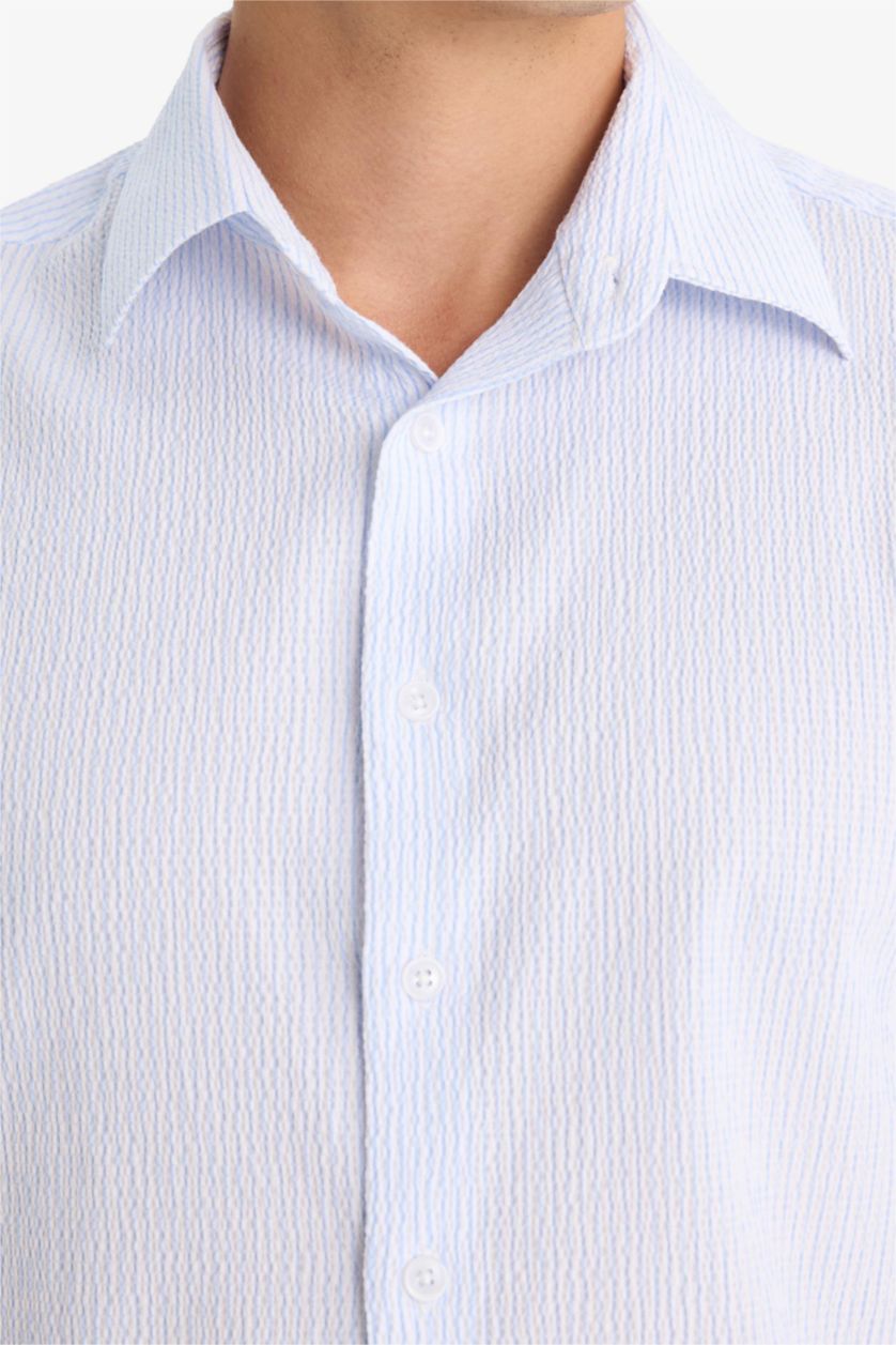 رجال أزرق قميص ردن طويل مخطط ردن طويل مودرن فيت