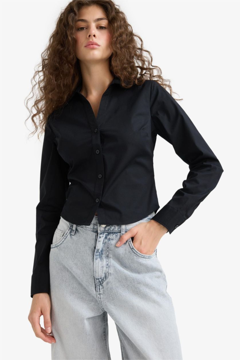 Әйелдерге қара ұзын бұлшықет пішімі Ұзын жеңді көйлек