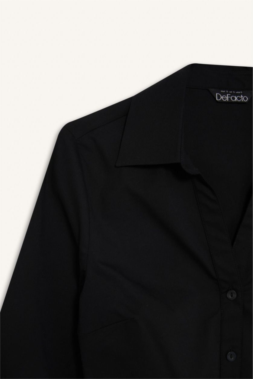 Әйелдерге қара ұзын бұлшықет пішімі Ұзын жеңді көйлек