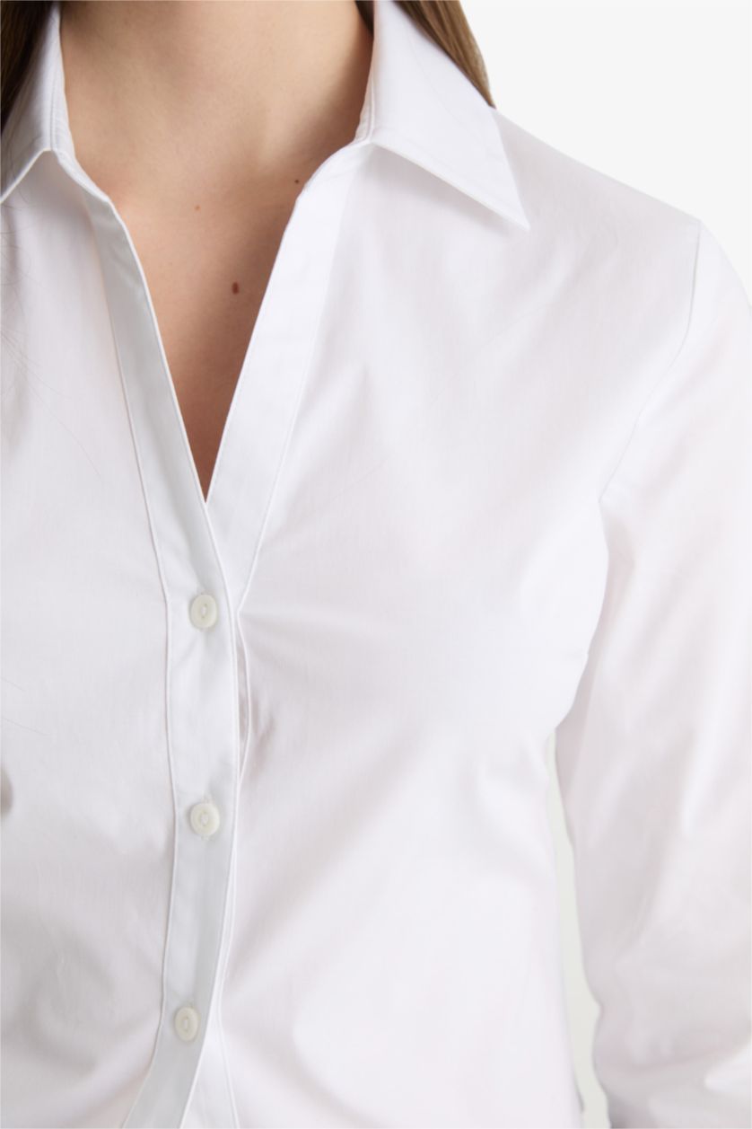 FEMME Blanc Chemise ajustée en bengaline à manches longues