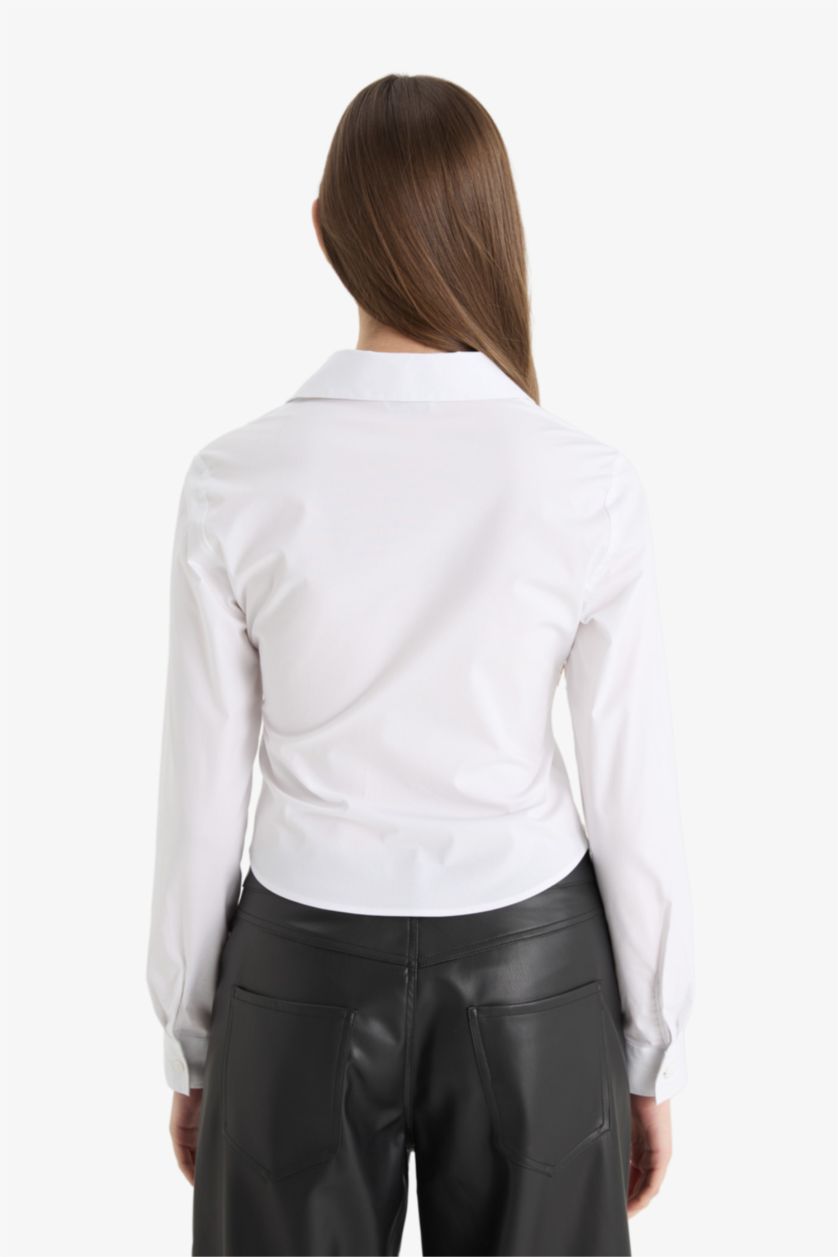 FEMME Blanc Chemise ajustée en bengaline à manches longues