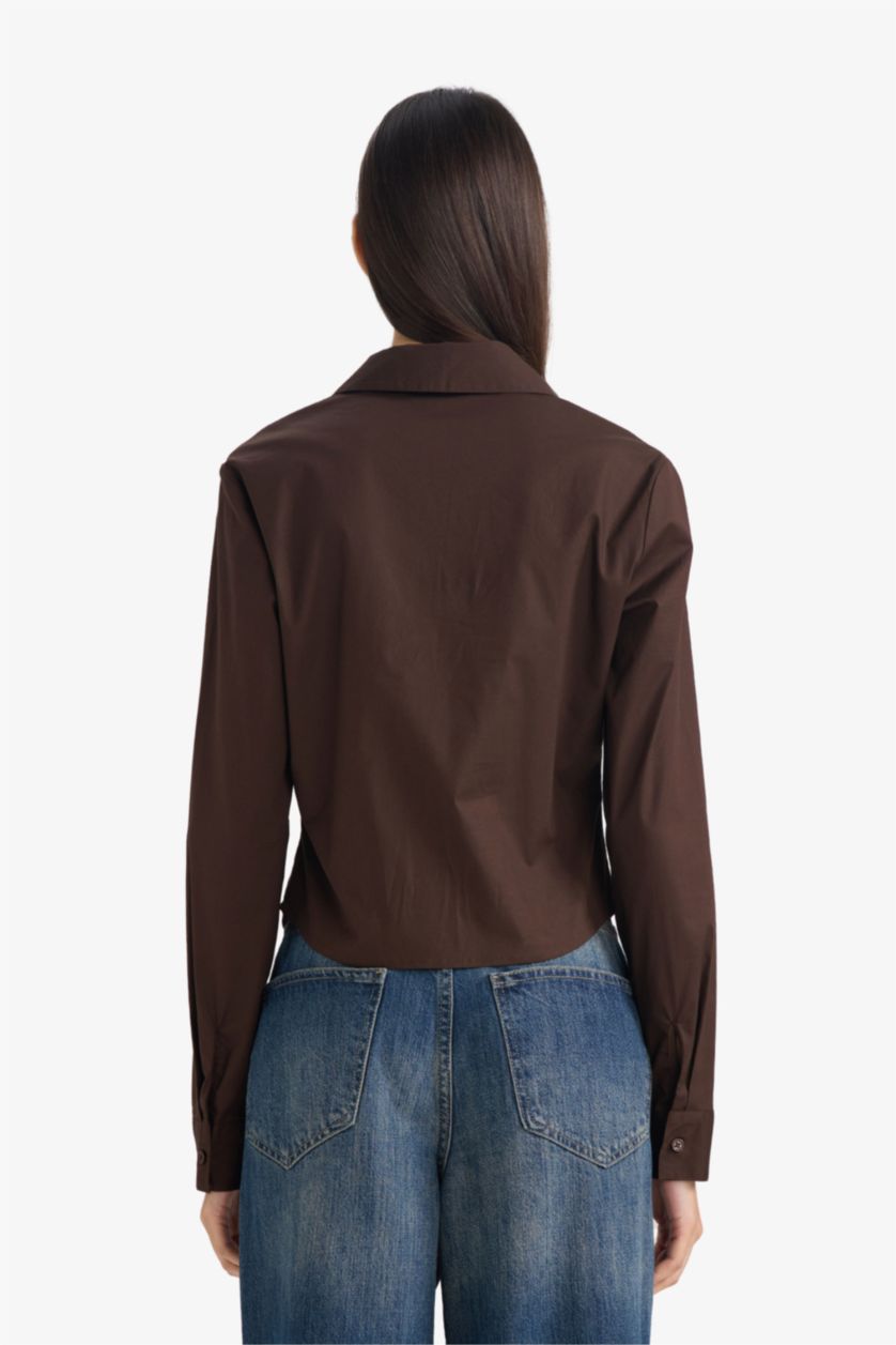 WOMAN Brown Slim Fit Shirt Collar Long Sleeve Shirt