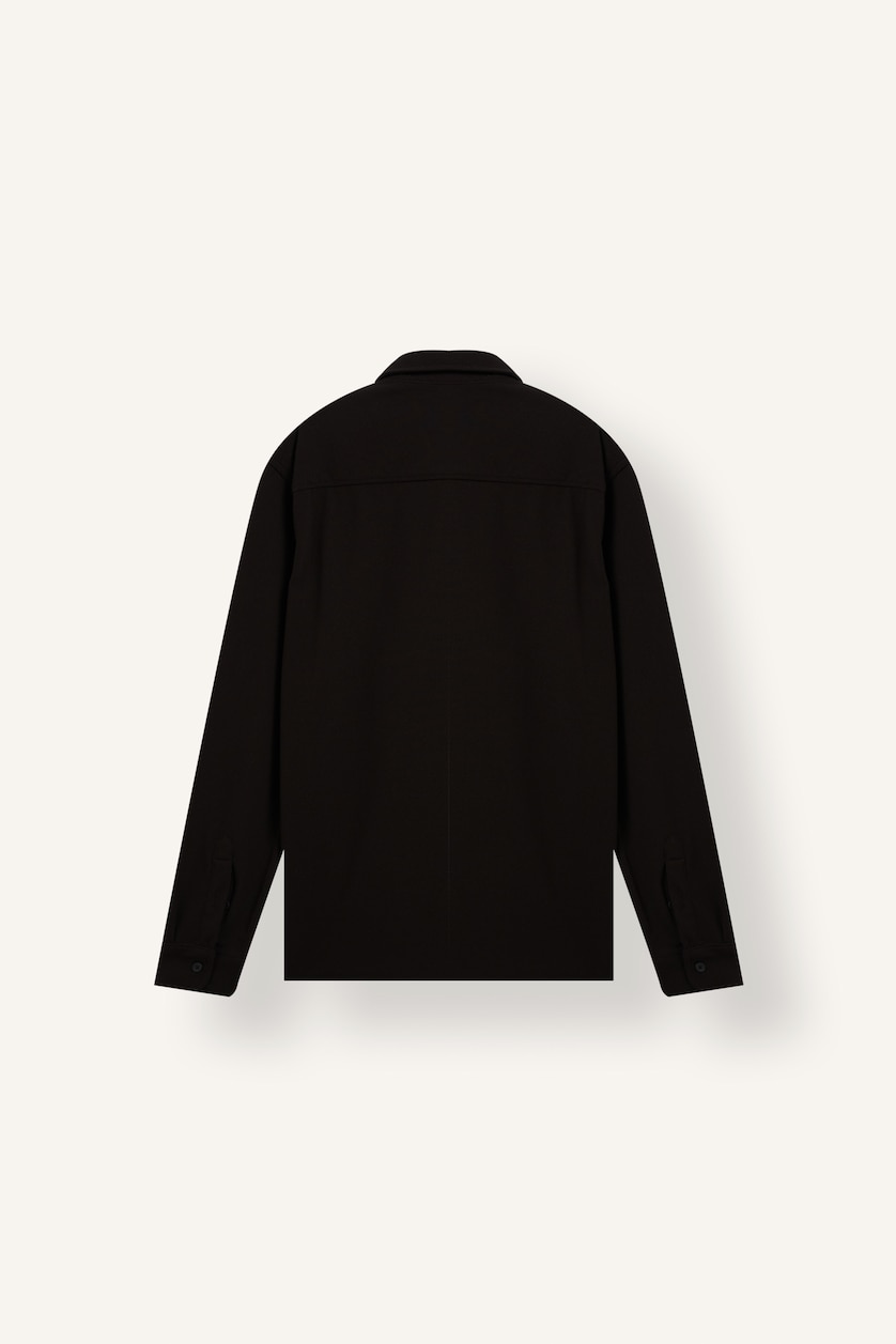 HOMME Noir Chemise basic en jersey à manches longues à col polo Coupe slim