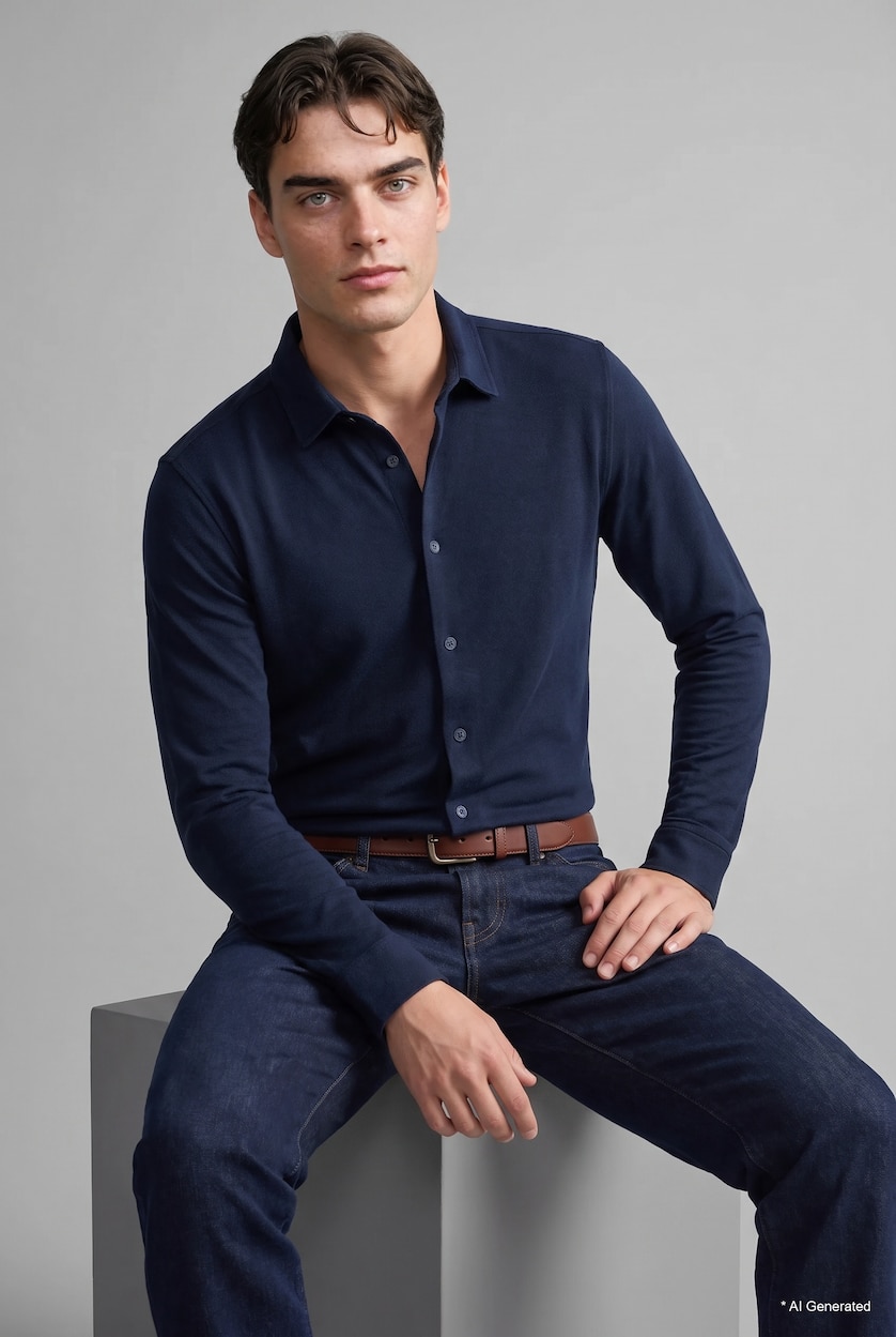 HOMME Marin Chemise basique à manches longues Coupe slim