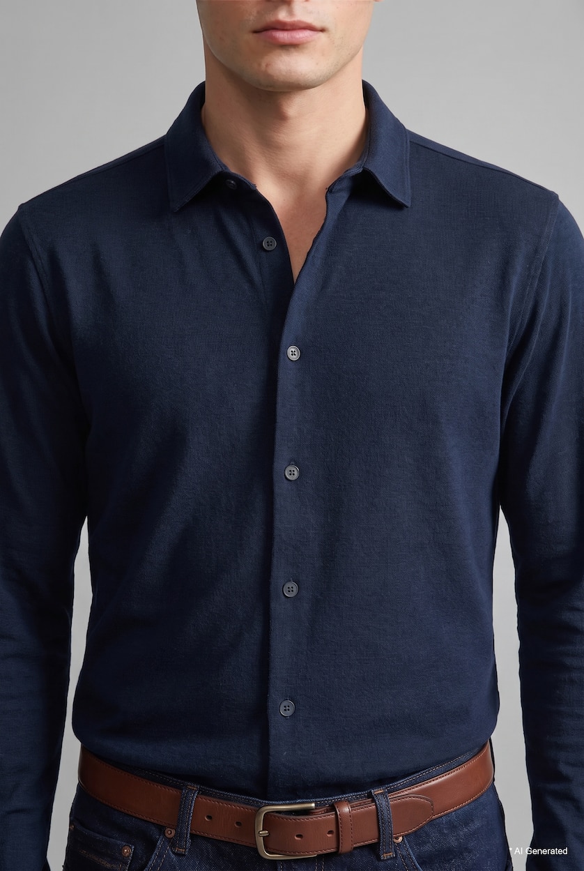 HOMME Marin Chemise basique à manches longues Coupe slim