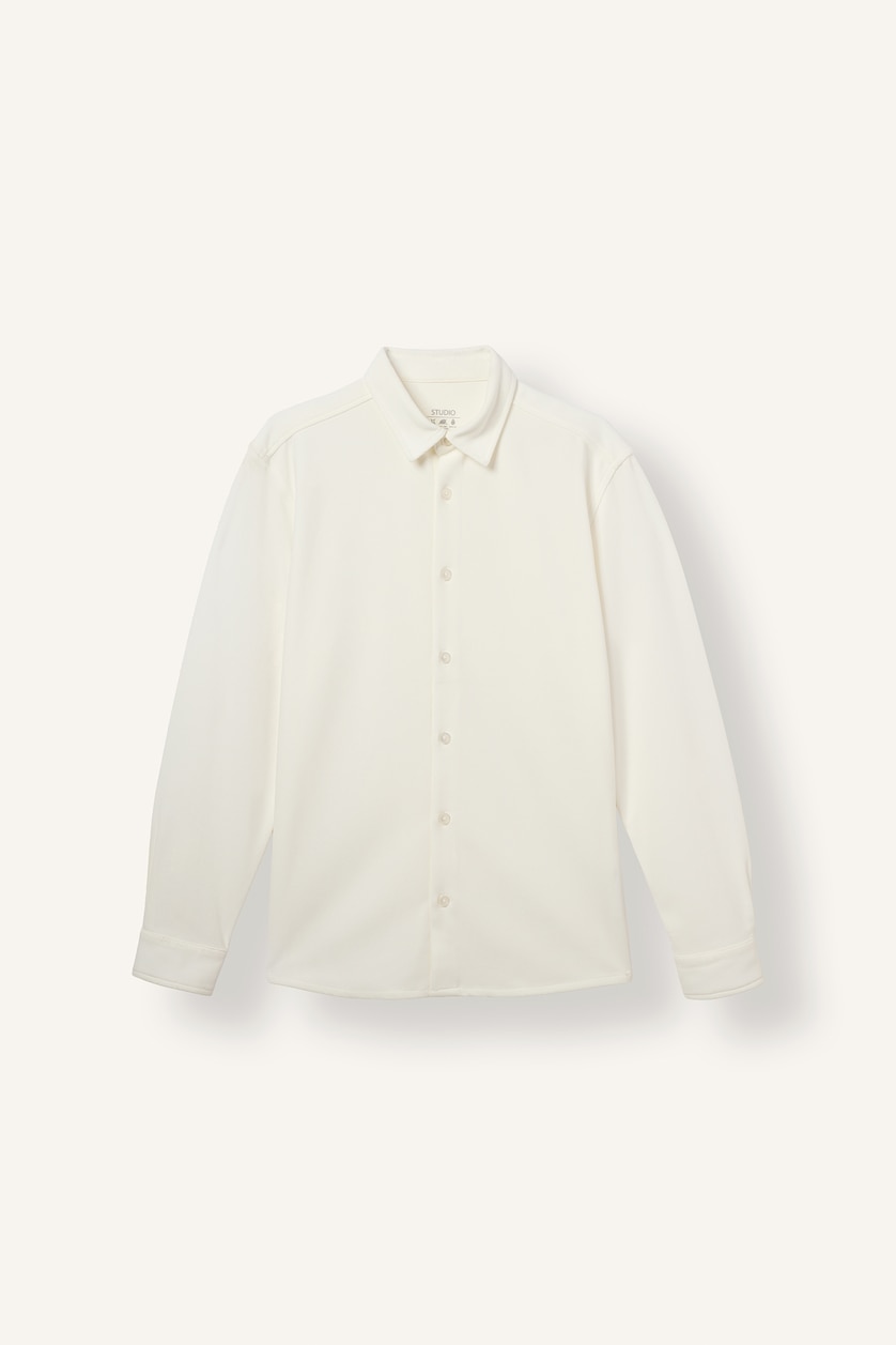 Erkek Kırık Beyaz Slim Fit Polo Yaka Basic Gömlek