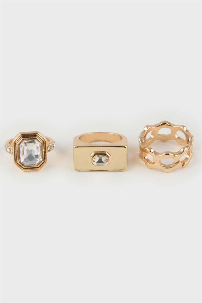WOMAN GOLD Woman Stone 3 Piece Gold Rings