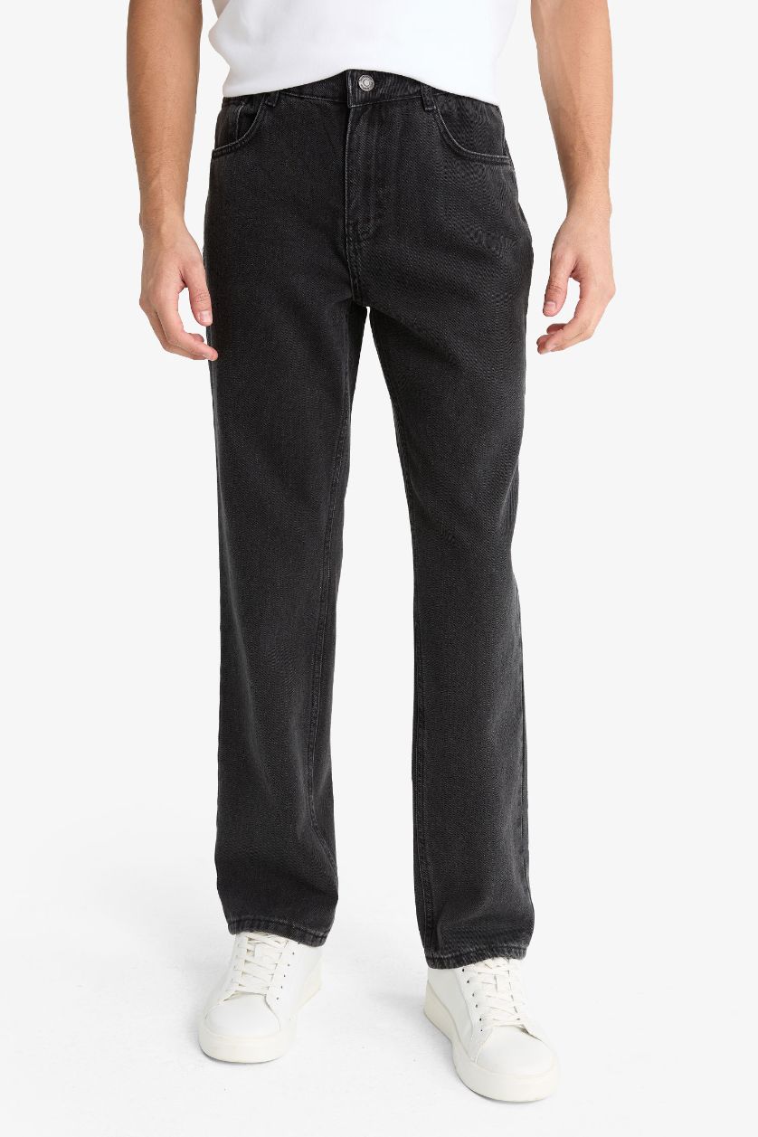 رجال أسود بنطرون جينز قصة مستقيمة برجل عادي