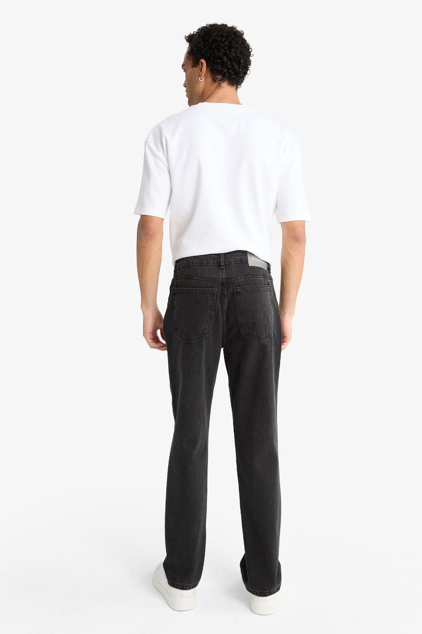 رجال أسود بنطرون جينز قصة مستقيمة برجل عادي