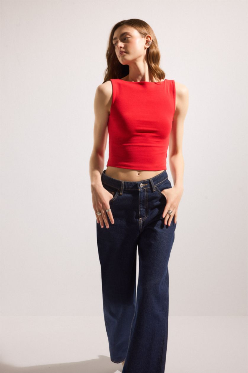 نساء أسود أزرق Normal Waist Wide Leg Trousers