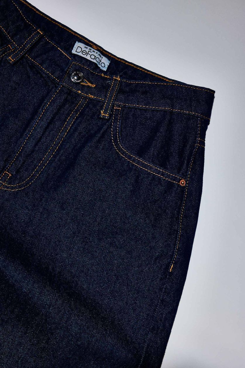 Kadın Mavi Siyah %100 Pamuk Wıde Leg Normal Bel Jean Pantolon