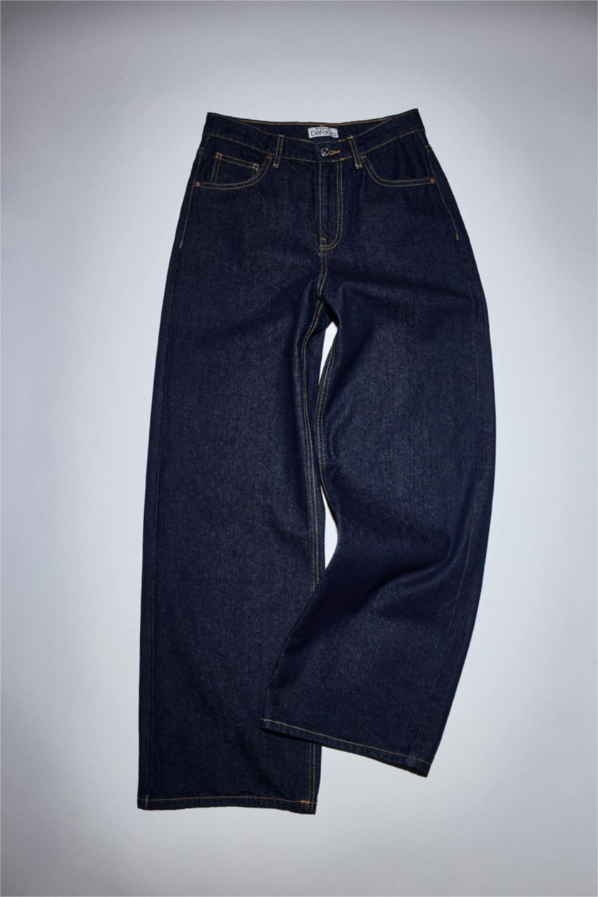 نساء أسود أزرق Normal Waist Wide Leg Trousers