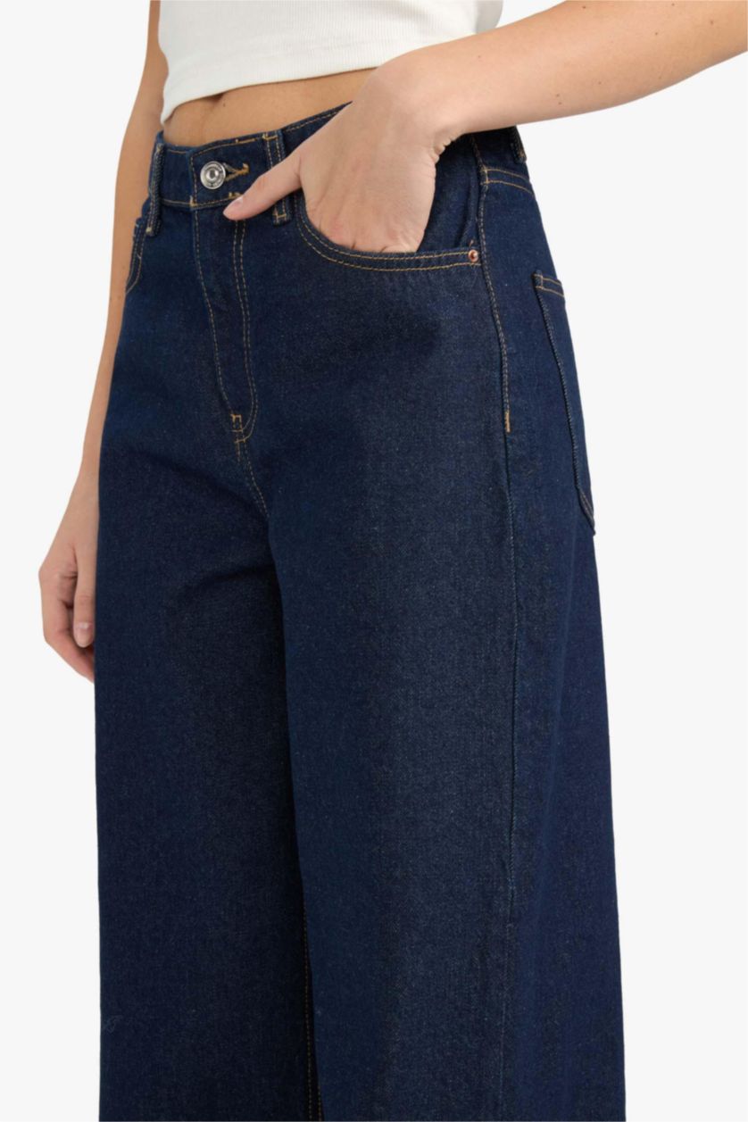 نساء أسود أزرق Normal Waist Wide Leg Trousers