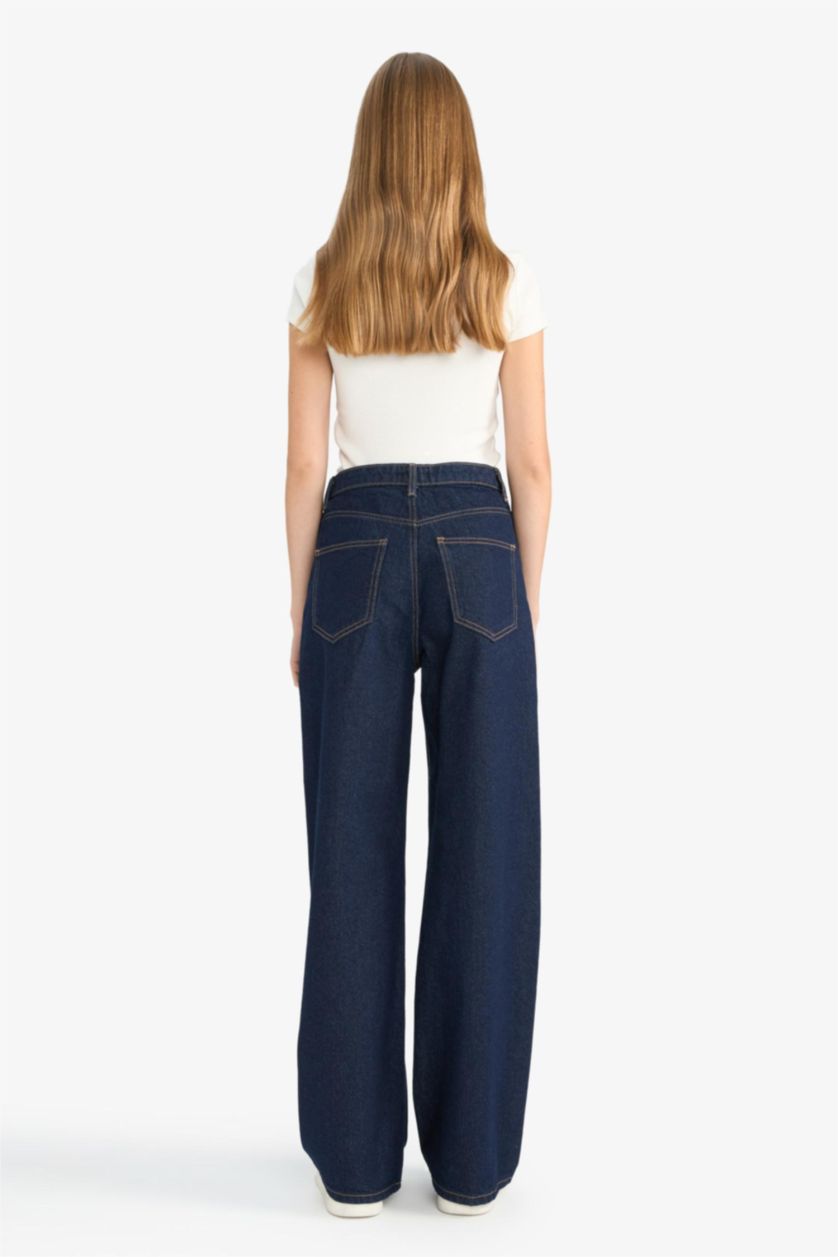 نساء أسود أزرق Normal Waist Wide Leg Trousers