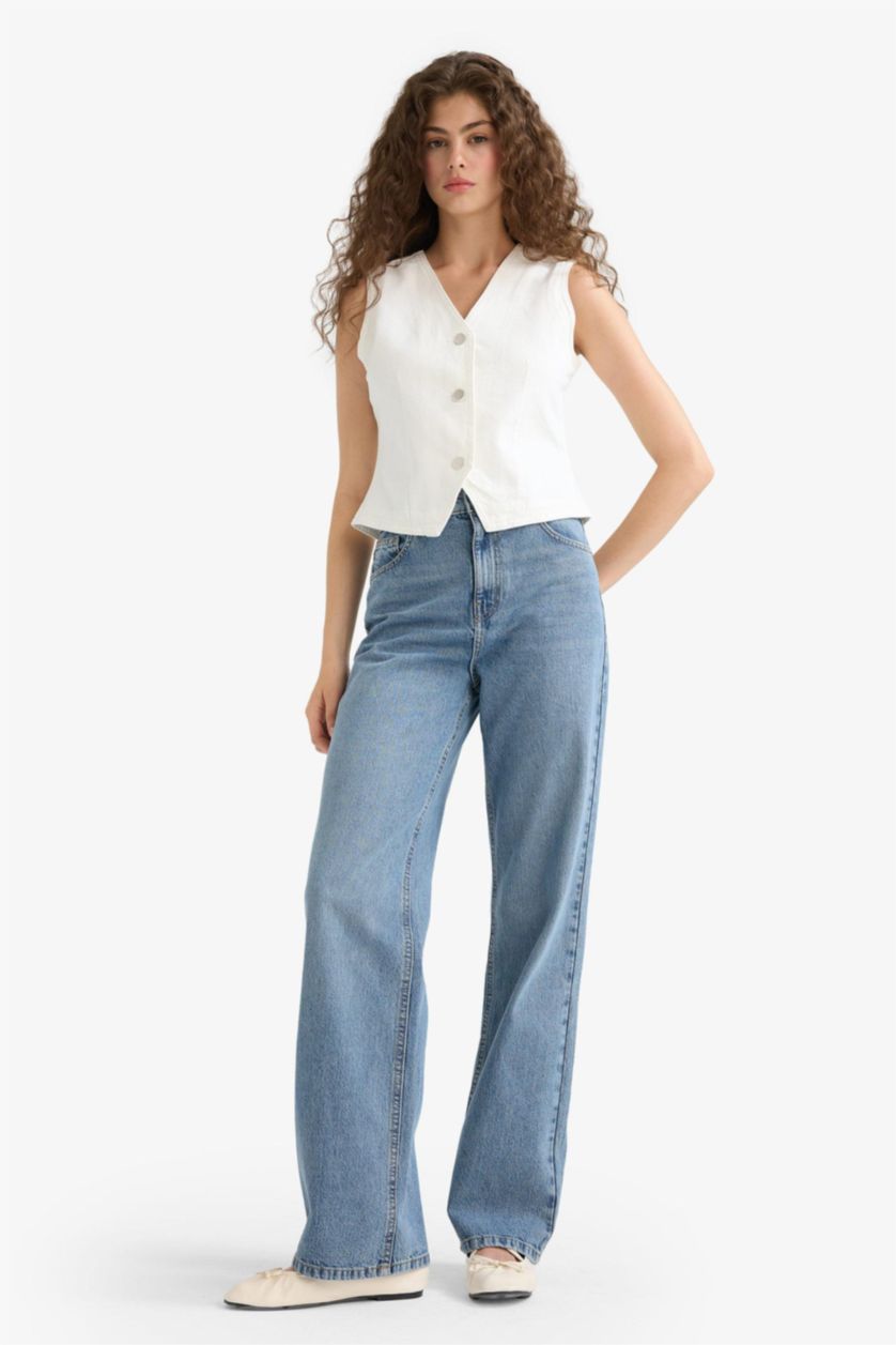 Kadın Mavi Yüksek Bel 90's Wıde Leg Pantolon