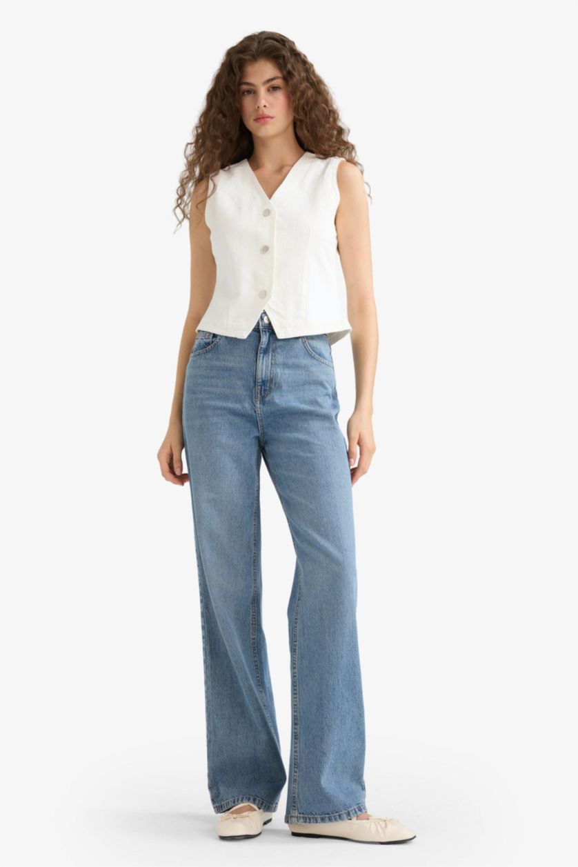 Kadın Mavi Yüksek Bel 90's Wıde Leg Pantolon