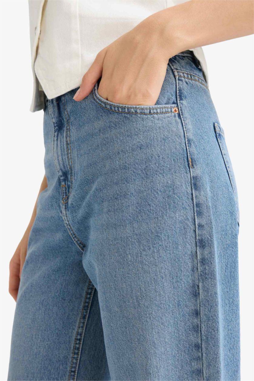 Kadın Mavi Yüksek Bel 90's Wıde Leg Pantolon