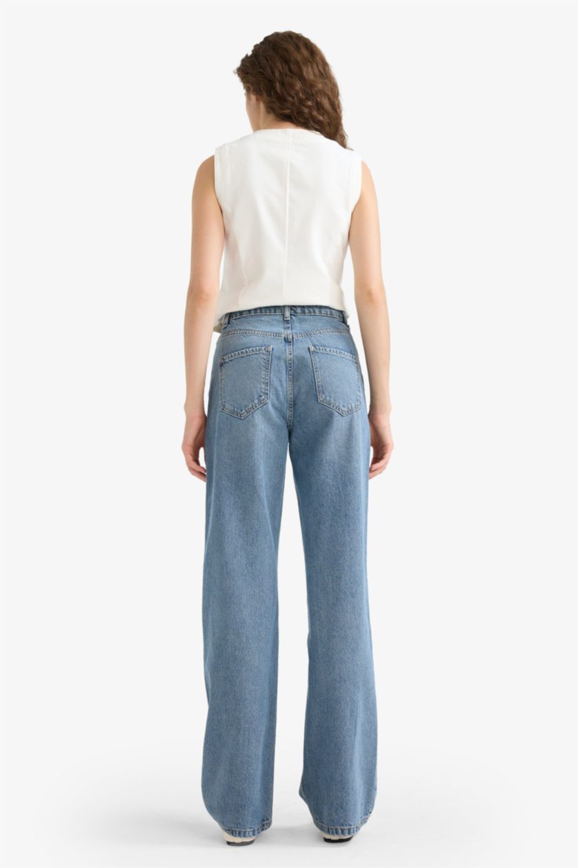 Kadın Mavi Yüksek Bel 90's Wıde Leg Pantolon