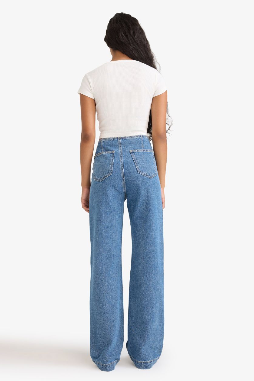 Kadın Mavi 90's Wıde Leg Yüksek Bel Düz Paça Uzun Jean Pantolon