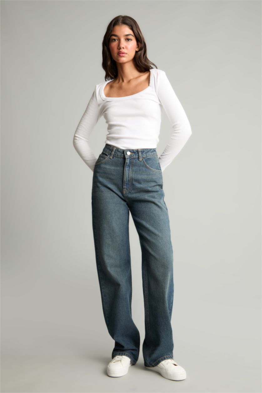 Women Dark Blue Regular Hem Trousers
