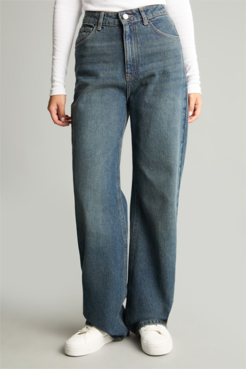 Women Dark Blue Regular Hem Trousers