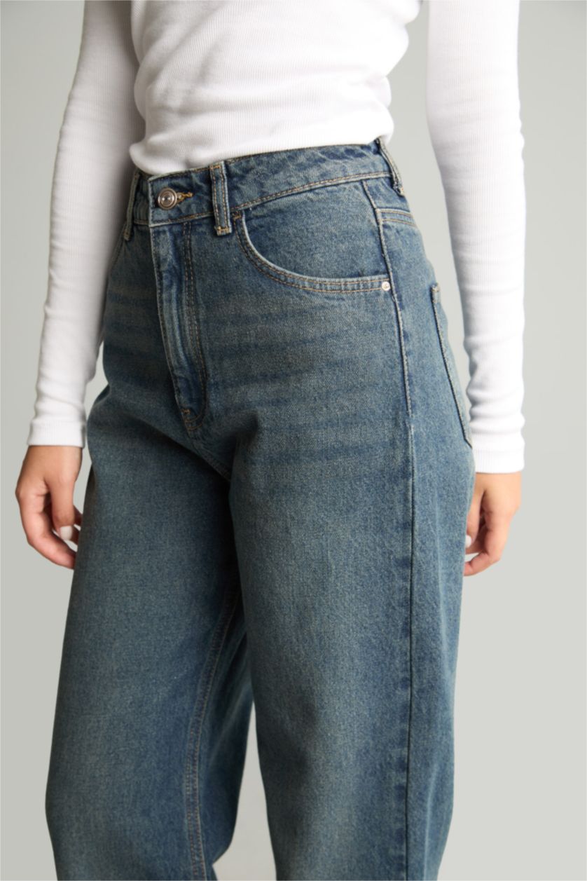 Women Dark Blue Regular Hem Trousers