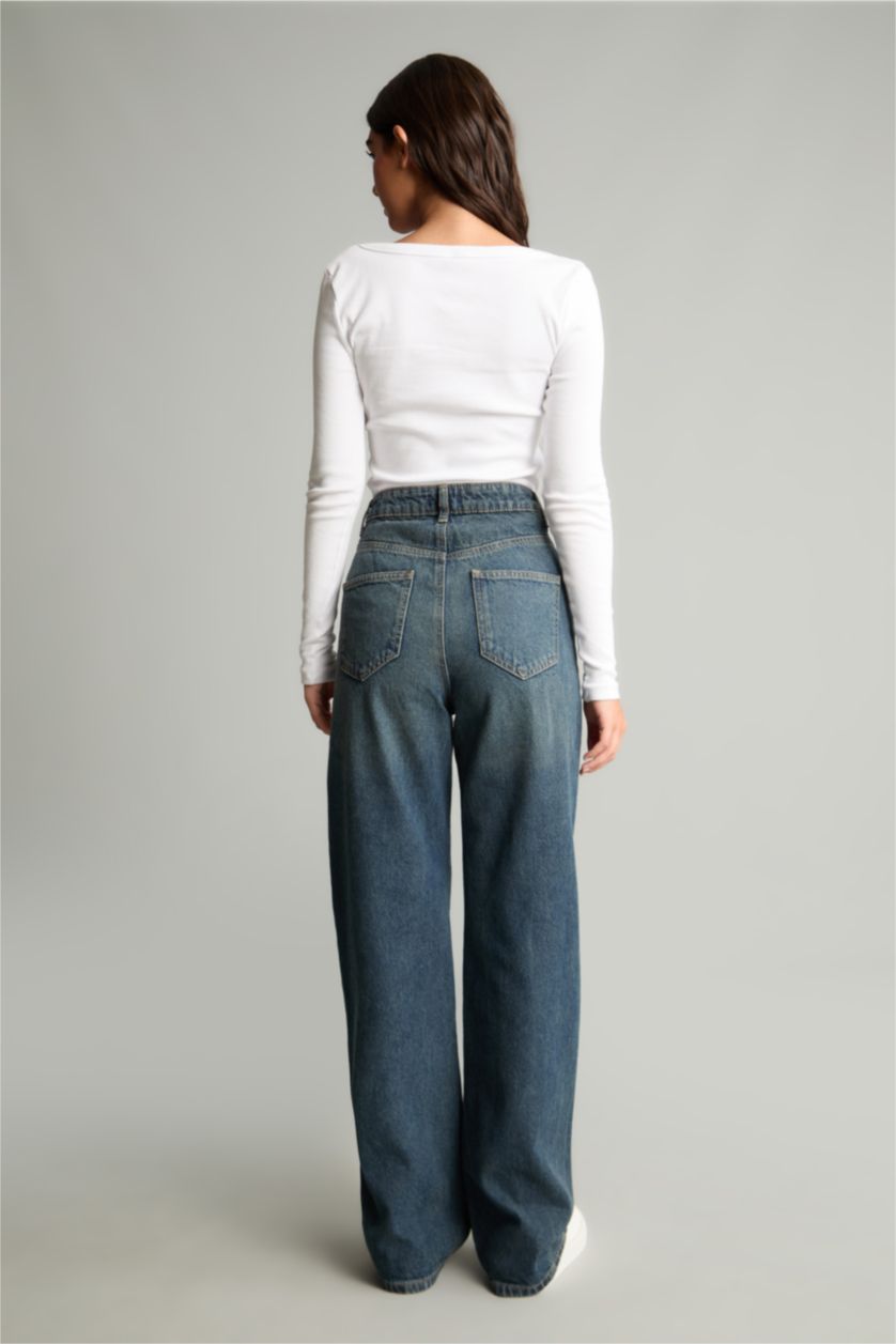 Women Dark Blue Regular Hem Trousers