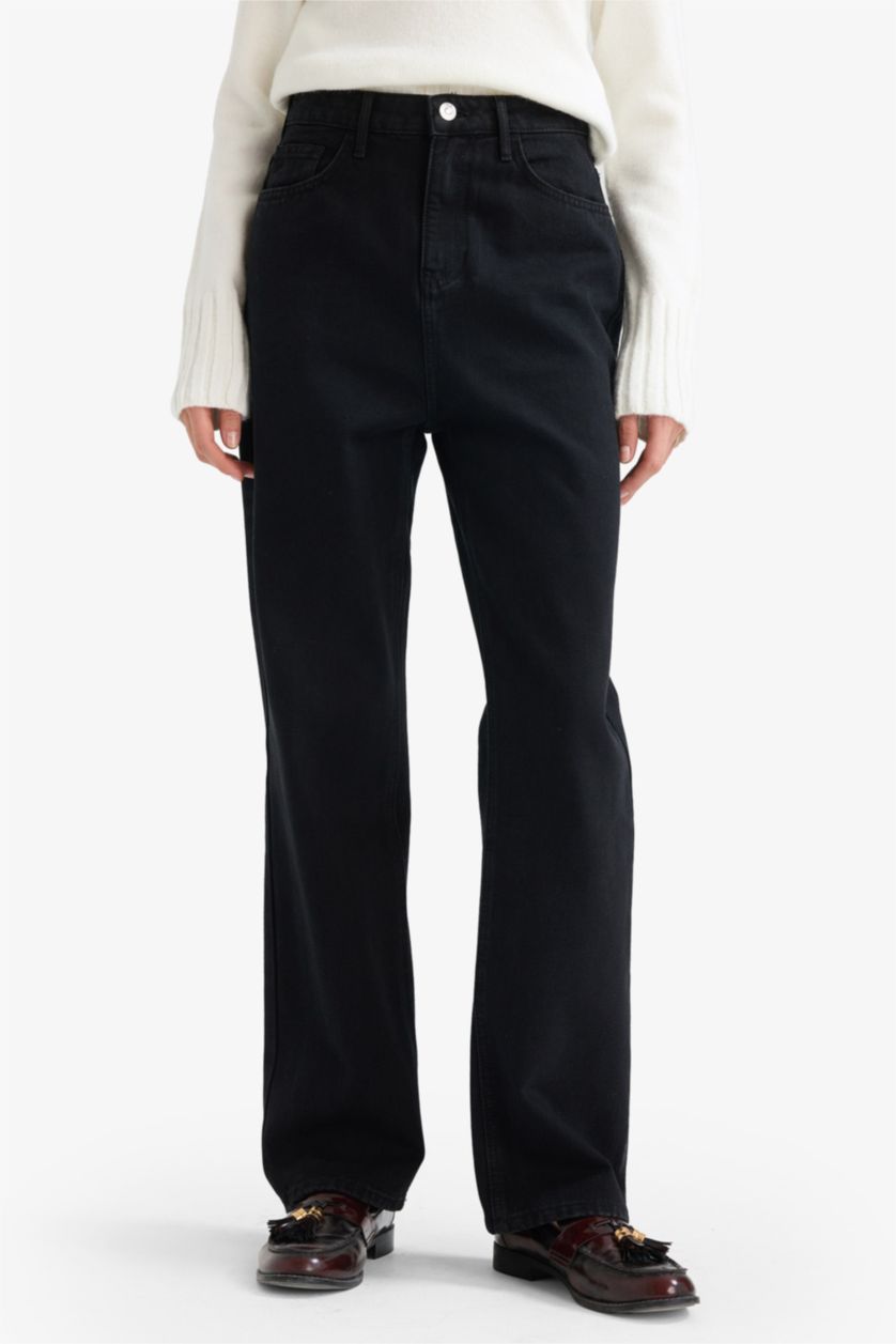 Women Black High Waist Straight Fit Trousers