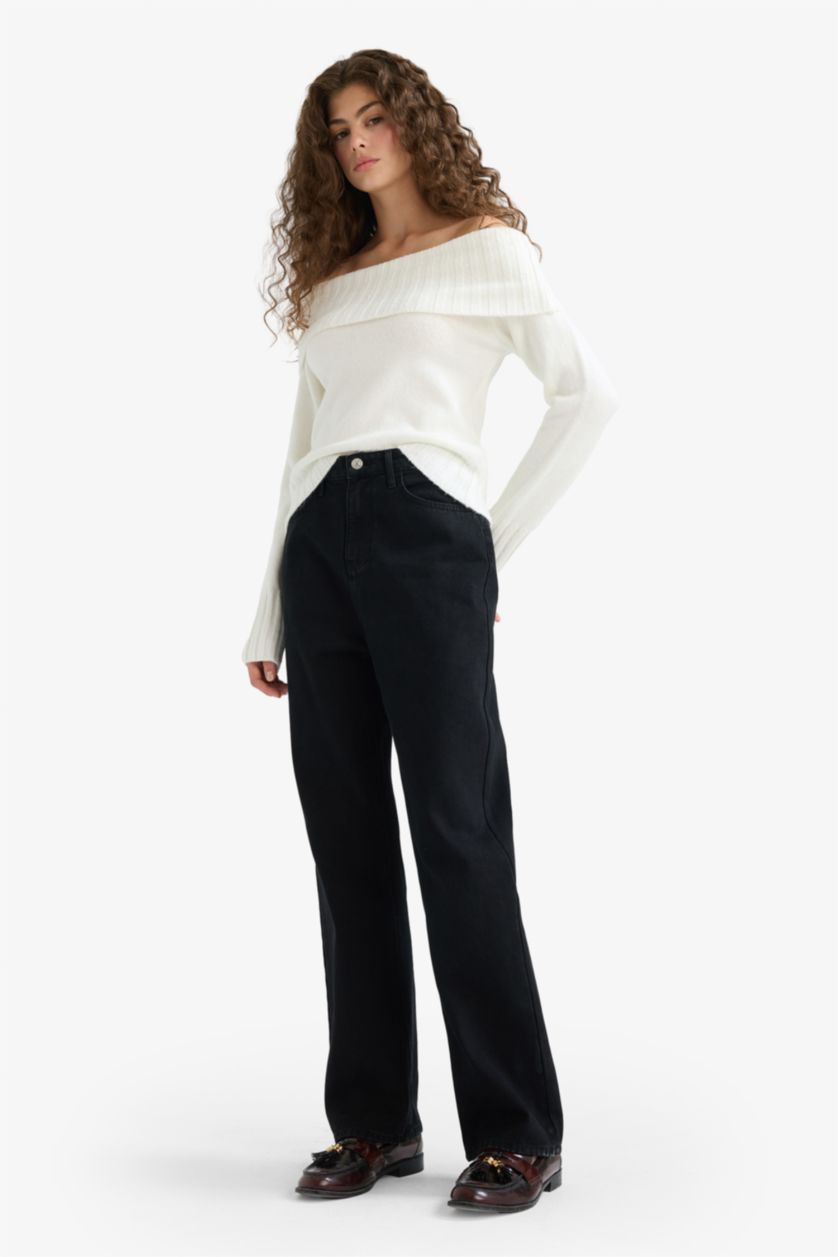 Women Black High Waist Straight Fit Trousers