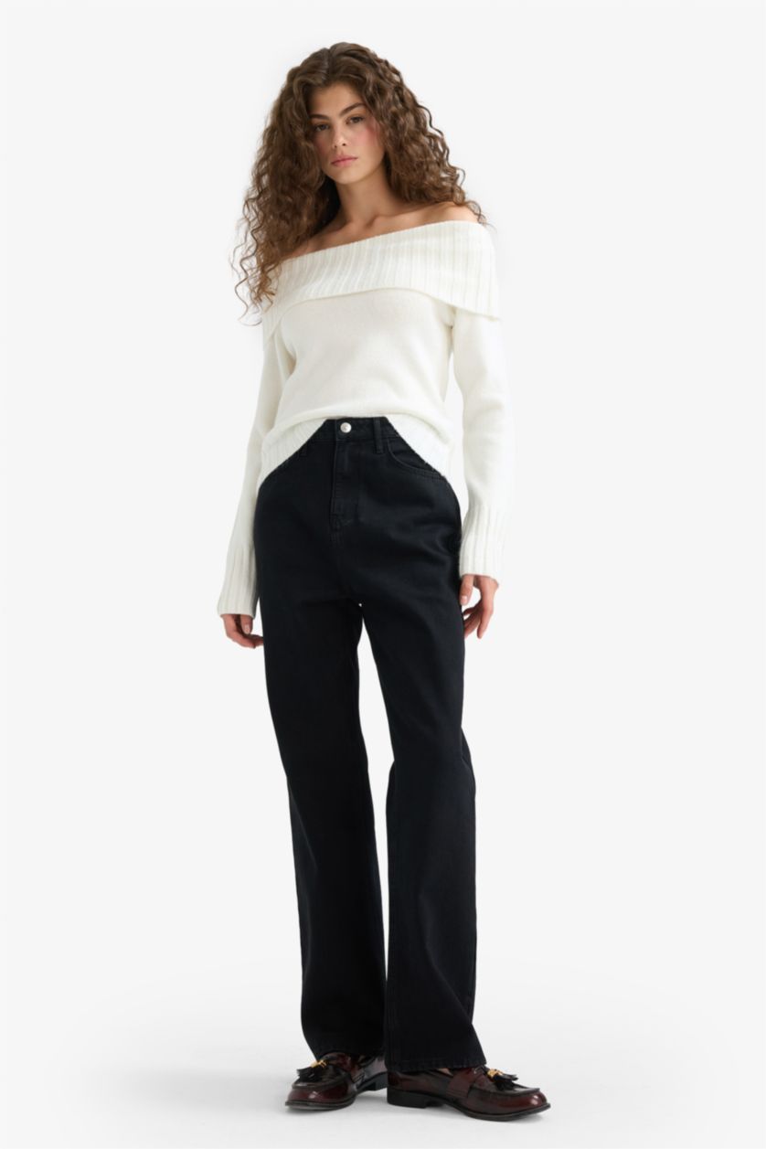 Women Black High Waist Straight Fit Trousers