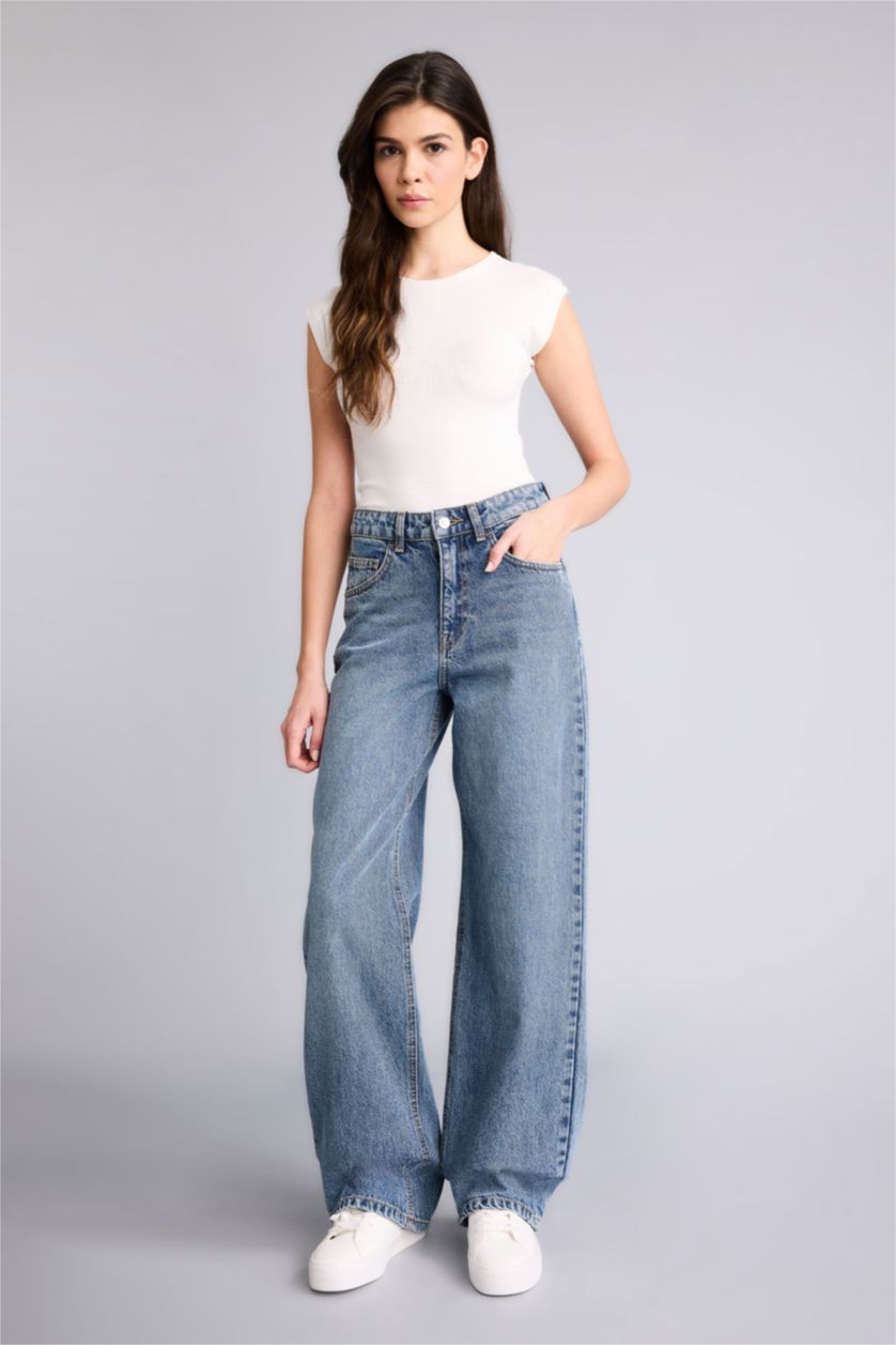 WOMAN Blue Regular Hem Denim Trousers