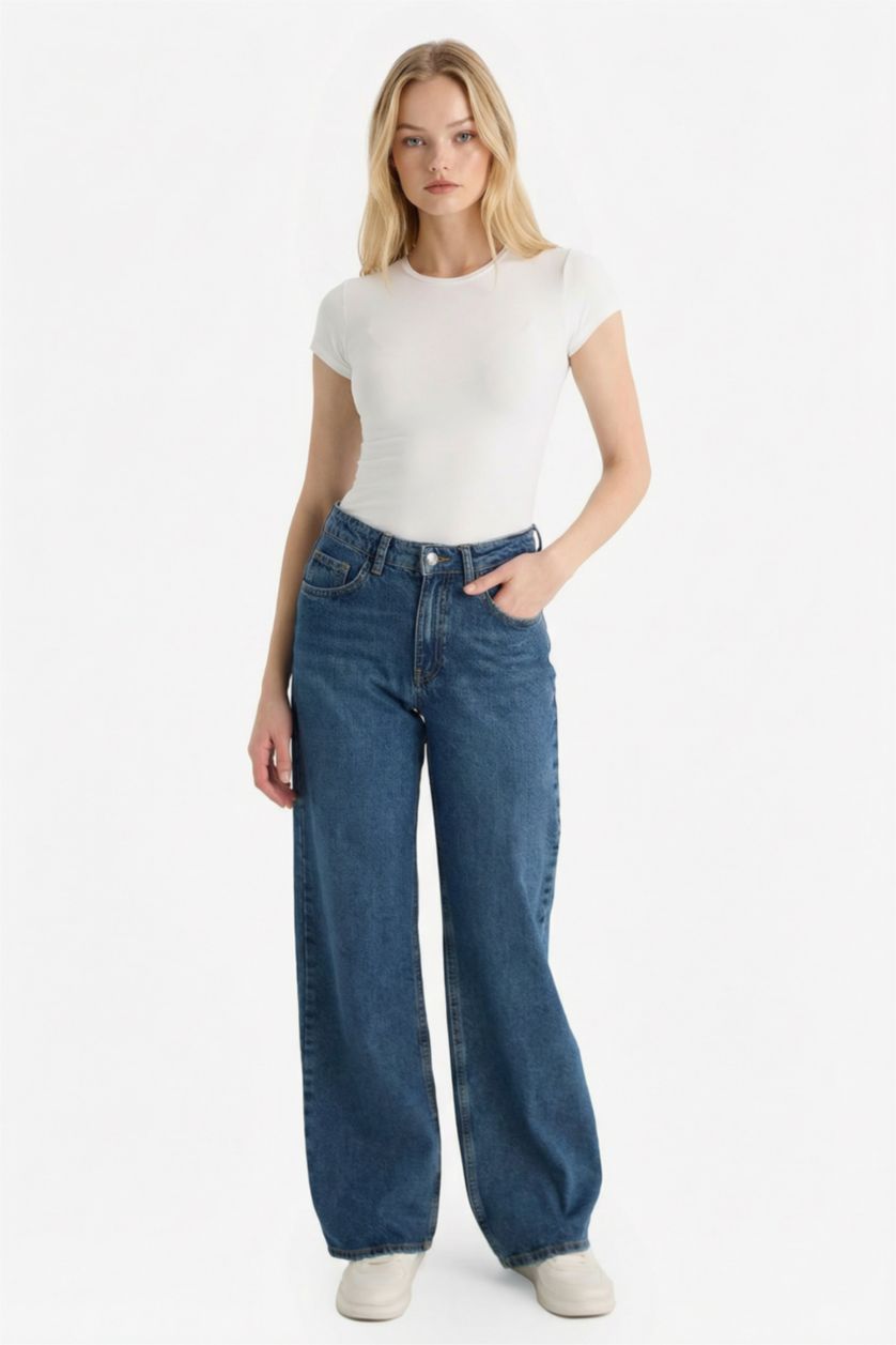 Woman Dark Blue High Waist Trousers