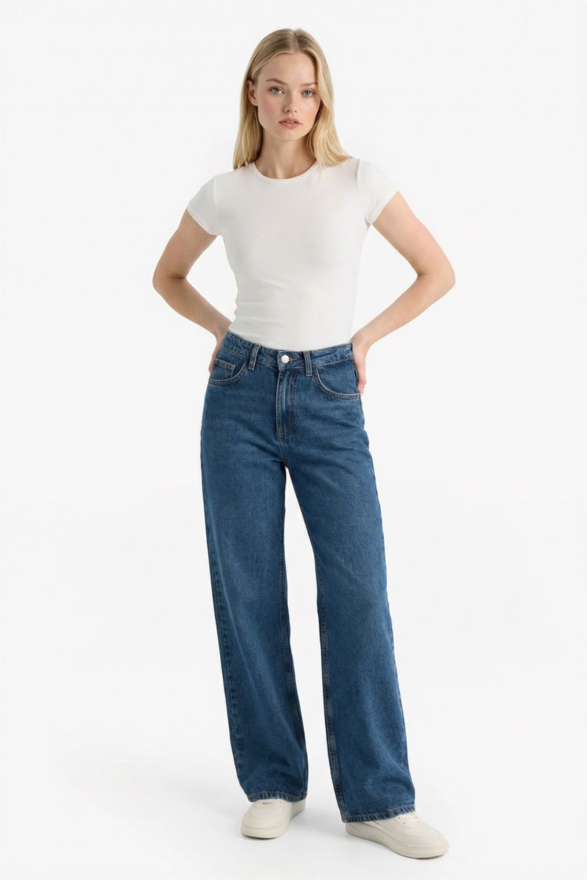 Woman Dark Blue High Waist Trousers