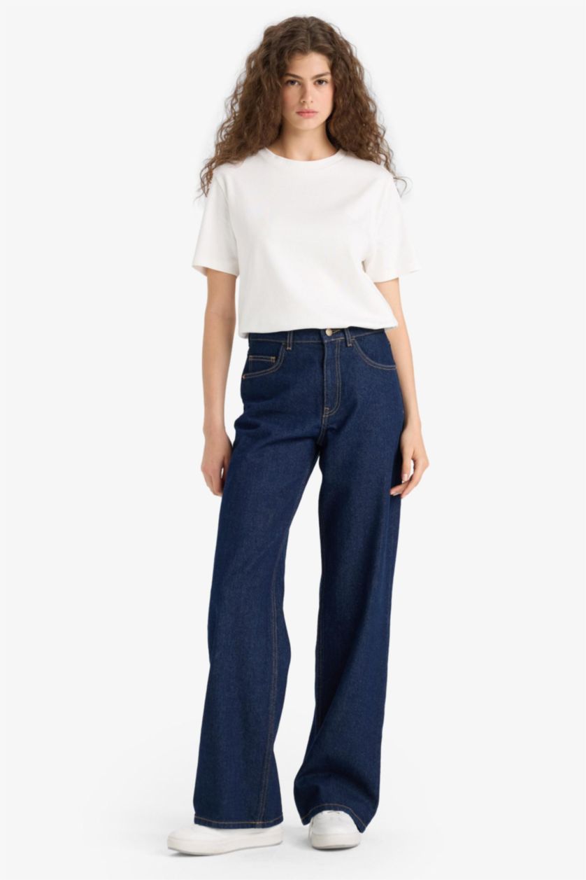WOMAN Blue Black High Waist Trousers