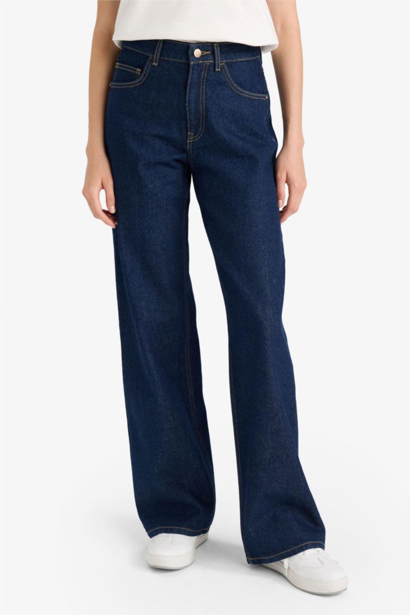 WOMAN Blue Black High Waist Trousers
