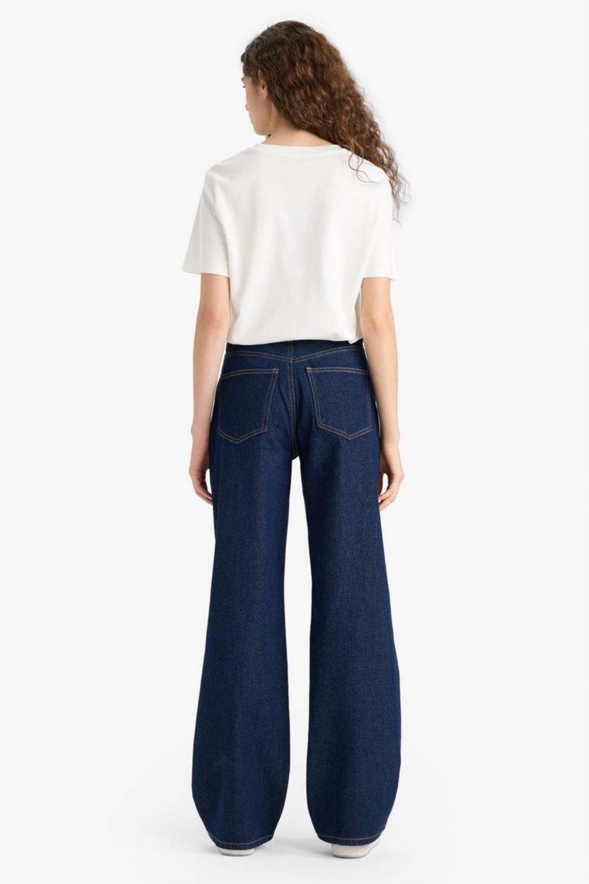 WOMAN Blue Black High Waist Trousers