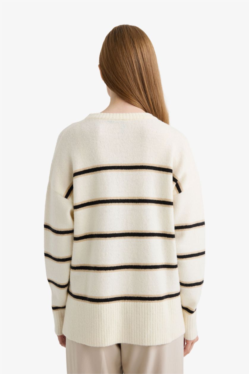 Женщины Бежевый Трикотажный свитер с круглым вырезом, расслабленного кроя