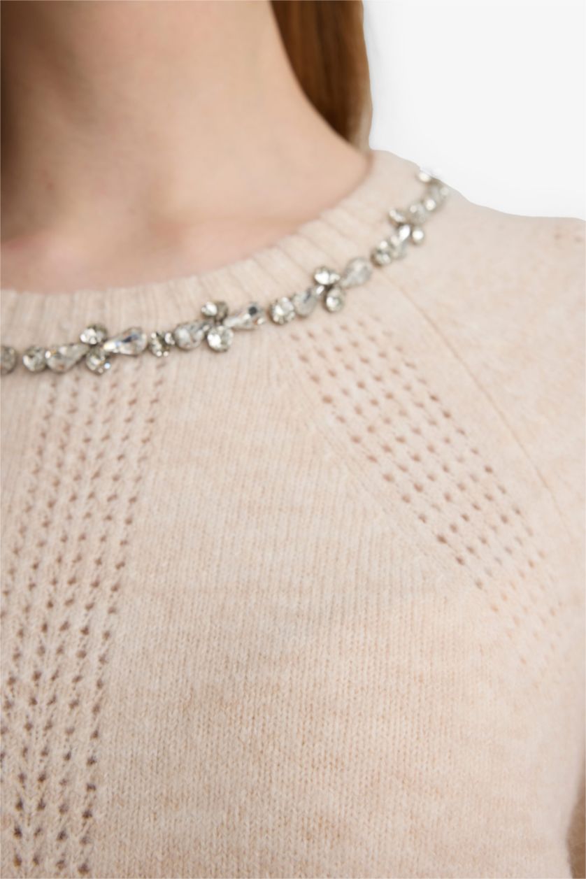 FEMME Écru Pull en tricot à col rond Coupe régulière