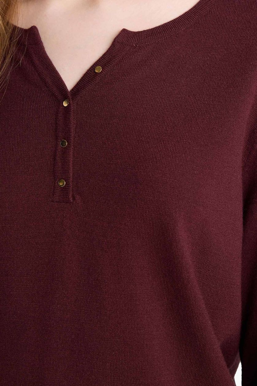 نساء خمري بلوز صوف قصة عادية بياخة V