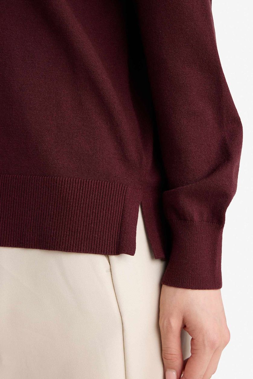 نساء خمري بلوز صوف قصة عادية بياخة V