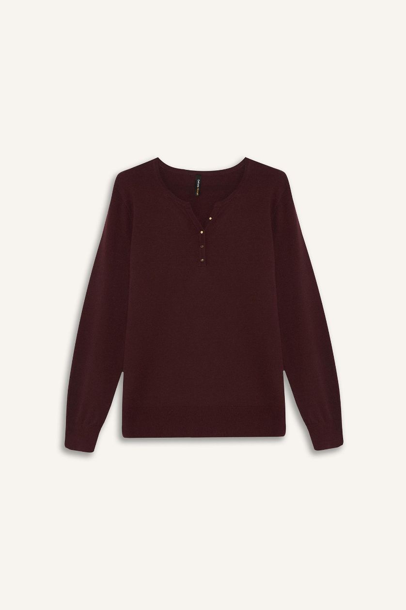 نساء خمري بلوز صوف قصة عادية بياخة V