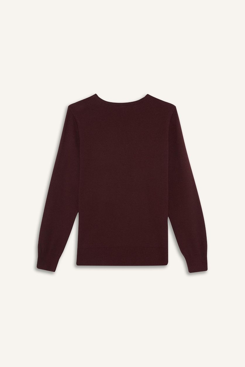 نساء خمري بلوز صوف قصة عادية بياخة V