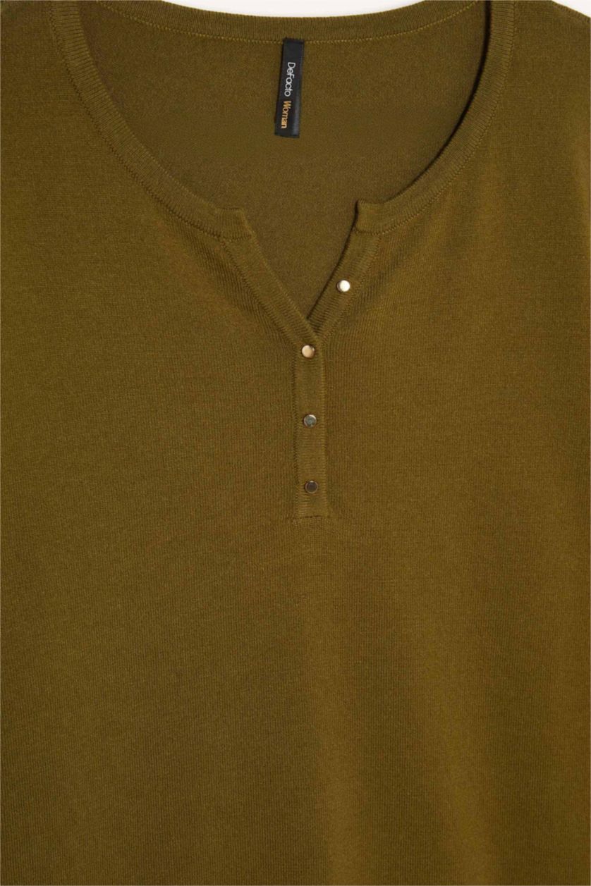 Женщины Хаки Регулярный крой V-образный свитер