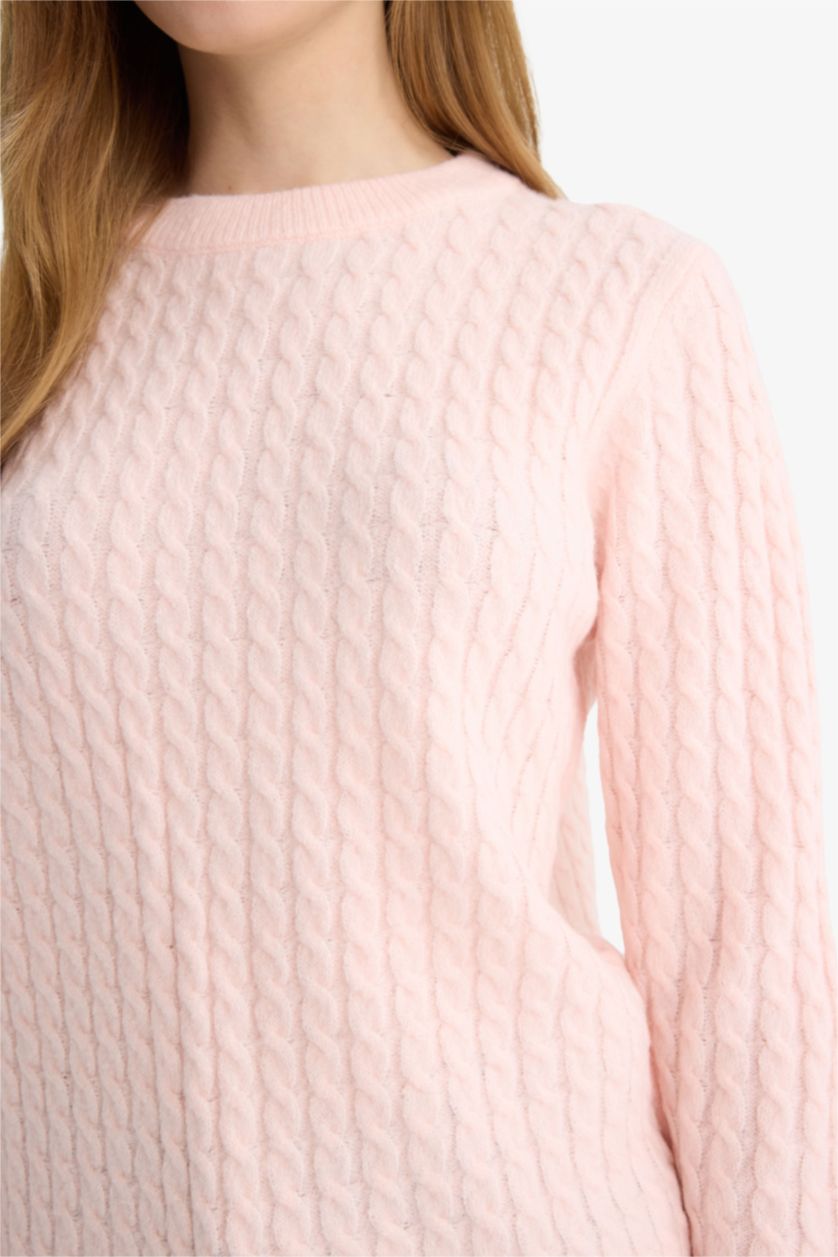 Женщины Светло-розовый Свитер стандартного покроя с круглым вырезом